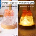 400g Stone + 10cm Warm Light USB Base (Non-washable) Orange Salt Stone + Clear Quartz