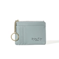 Detail of light blue textured leather card holder with gold keychain and multiple slots - Light Blue