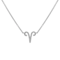 Close-up of silver Aries zodiac necklace with sparkling micro-pave cubic zirconia crystals - Silver Aries