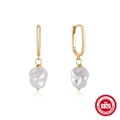 Elegant S925 sterling silver U-shaped gold earrings featuring natural baroque pearls - Style #5 / Gold