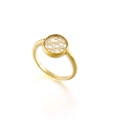 Golden titanium steel geometric ring with hollow mesh and cubic zirconia inlay - US 5 / Mesh Rhinestone Style (KR54472-KC)