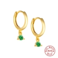 S925 sterling silver huggie hoop earrings with gold plating and green zircon charms - Gold-Green Zirconia