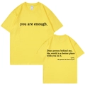 T-shirt en coton jaune vif avec imprimé 'you are enough', vues avant et arrière - S / Hauts / Jaune
