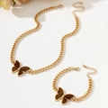 Conjunto de collar y pulsera de cadena cubana con colgantes de mariposa marrón - Juego de 2 piezas (collar + pulsera) / Marrón