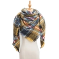Large yellow plaid scarf with fringe detail on mannequin for autumn and winter - 135cm x 135cm / Yellow