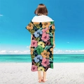 Tropical floral print hooded beach poncho with hibiscus and palm leaves in black - Pullover Style - Tropical Flower