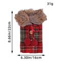 Christmas wine bottle cover in red black plaid with faux fur collar and wood buttons - Plaid Style / Red Green Multi-color