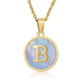 18K goudvergulde roestvrijstalen ketting met blauwe schelphanger en de letter B - Letter B (Inclusief Ketting)
