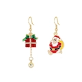 Close-up of asymmetrical Christmas earrings with Santa Claus and gift box pendants - Asymmetric Santa and Gift Box