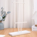 White double-layer iron earring display stand with wooden base and T-shaped metal bars - Double Layer / White / 2-Tier T-Bar