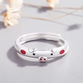 Anello regolabile a forma di maiale in argento con dettagli in smalto rosso - Aperto Regolabile / Rosso