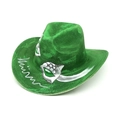 Detailed view of green cowboy hat with silver hand-painted mask motifs and artistic textures - Green Silver Painted Mask (6#)