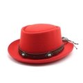 Detail of red wool felt pork pie hat featuring leather band with turquoise studs - M (56-58cm) / Red