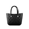 Waterproof black EVA beach tote bag with classic diamond lattice pattern and round holes - Black