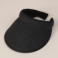 Detail of black woven visor hat featuring intricate wave patterns and wide brim - M(56-58cm) / Black