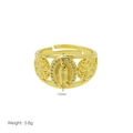Detail of gold Virgin Mary heart ring with clear gemstones and 12mm center element - Adjustable Open / Heart Ray Pattern Virgin Mary (DR250711-I)