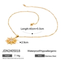 Golden stainless steel starburst pendant necklace with dimension and material specifications - Sun Pave Style (JDN2405018)