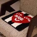 Square plush chair cushion with black and white stripes and red heart nice detail - 41*41cm / Square Red Heart NICE