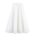 Elegante falda midi de encaje blanco en línea A con textura de ondas y cinturón - XS / Blanco