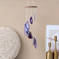 Handmade purple agate slice wind chime with natural wood top for home garden decor - Pine Wood Purple Agate Slice Wind Chime