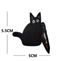 Tactical black cat embroidery patch with dagger, 5.5x5cm funny animal morale badge - Black Cat with Fish Knife (V01474-1)