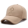 Khaki breathable pineapple cloth baseball cap with letter P embroidery on a white background - Adjustable / Deep Beige