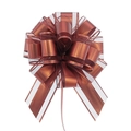 Detail of a matte bronze gift pull bow with sheer edges and metallic ribbon texture - Coffee