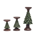 Set of 3 green resin Christmas tree candle holders in varied sizes with vintage texture - Small, Medium, and Large Set (Green)