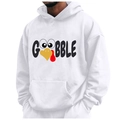 Weißer Fleece-Kapuzenpullover für Herren und Damen mit verspieltem Thanksgiving Truthahn-Print - S / GOBBLE Truthahn Druck / Weiß