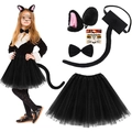 Halloween cat costume set featuring black tutu dress cat ear headband and bow tie - Clip 5-Piece Set