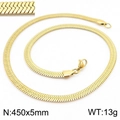 Golden stainless steel herringbone chain necklace, 450mm length and 5mm width - 5mm Gold Color Necklace 45cm (KN231813-Z)