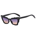 Cat-Eye-Schmetterlingssonnenbrille, schwarzer Rahmen mit violett-orangefarbenem Verlauf - Schwarzer Rahmen Lila Tee Linse