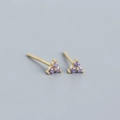 Elegant gold-plated S925 sterling silver studs featuring three-claw purple zircons - Golden Color (zirconia)