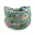 African floral print wide stretchy headband in mint green with colorful hand-painted patterns - Style 86