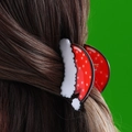 Molletta per capelli cappello di Natale rosso con stelle bianche e bordo in pelliccia - Cappello di Natale Rosso