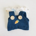 Weißes Tierdruck-T-Shirt und dunkelblaue Latzhose mit Karottenstickerei - Elefanten-T-Shirt & Karotten-Latzhose Set / Passend für 17cm Puppen