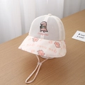 Detail of breathable mesh kids sun hat with dinosaur embroidery and adjustable drawstring - 52cm (2-5 Years) / Pink
