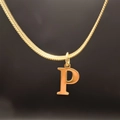 Golden stainless steel flat snake chain necklace with an uppercase letter P pendant - Letter P (5592272000736)