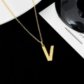 Elegant gold S925 silver necklace with V-shaped crystal pendant on black velvet background - Letter V