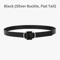 Minimalist black genuine leather belt for women featuring a silver square buckle and flat end - Black (Silver Buckle Flat Tail)