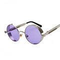 Retro steampunk round sunglasses with metallic silver frames and purple lenses - Silver Frame Ocean Purple C23