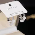 Silver heart charm hoop earrings with 925 silver posts on a premium display card - 925 Silver Needle / Silver Heart Sequin Hoop Earrings