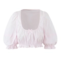 Pink puff sleeve crop top with square neck and bow detail on a white background - S / Pink Top