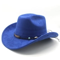 Detail of blue suede cowboy hat featuring turquoise beads and shell ornament band - M (56-58cm) / Royal Blue (KK-058)
