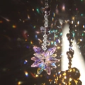 Rainbow crystal suncatcher with snowflake cut pendant and delicate butterfly detail - Pink Flower