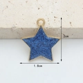 Blue glitter star alloy pendant charm with gold frame and hanging loop, 2cm height - Royal Blue Glitter Star