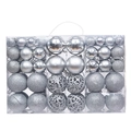 Silver Christmas ball ornaments set with matte and glitter finishes in a clear storage box - 100pcs Pack / Silver