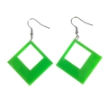 Neon green square geometric cutout acrylic earrings with silver hooks for women - Square Green