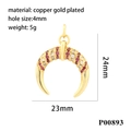 Pendente corno a mezzaluna dorato con gemme rosse e zirconi per gioielli fai da te - Mezzaluna Zircone Rosso Bianco Oro (P00893)