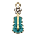 Lake blue enamel violin pendant with gold trim and rhinestones for DIY jewelry making - Lake Blue Rhinestone Violin